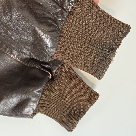 Vintage 80s Brown Leather Bomber Racing Jacket & Removable Faux Fur Liner L/48 - Picture 16 of 16
